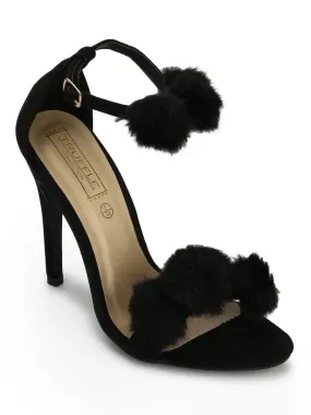 Black Micro Pom Pom Stilettos