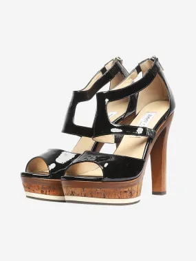 Black patent cork platform heels - size EU 38