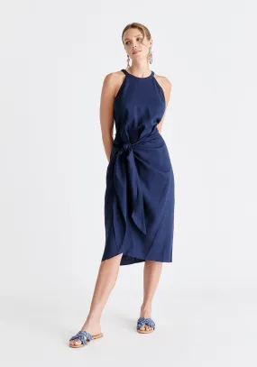 Linen Blend Waist Tie Dress